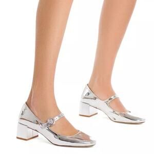 Larroude Blair Pumps Mary Jane Ankle Strap Block Heels Metallic Cyber Party Sz 8